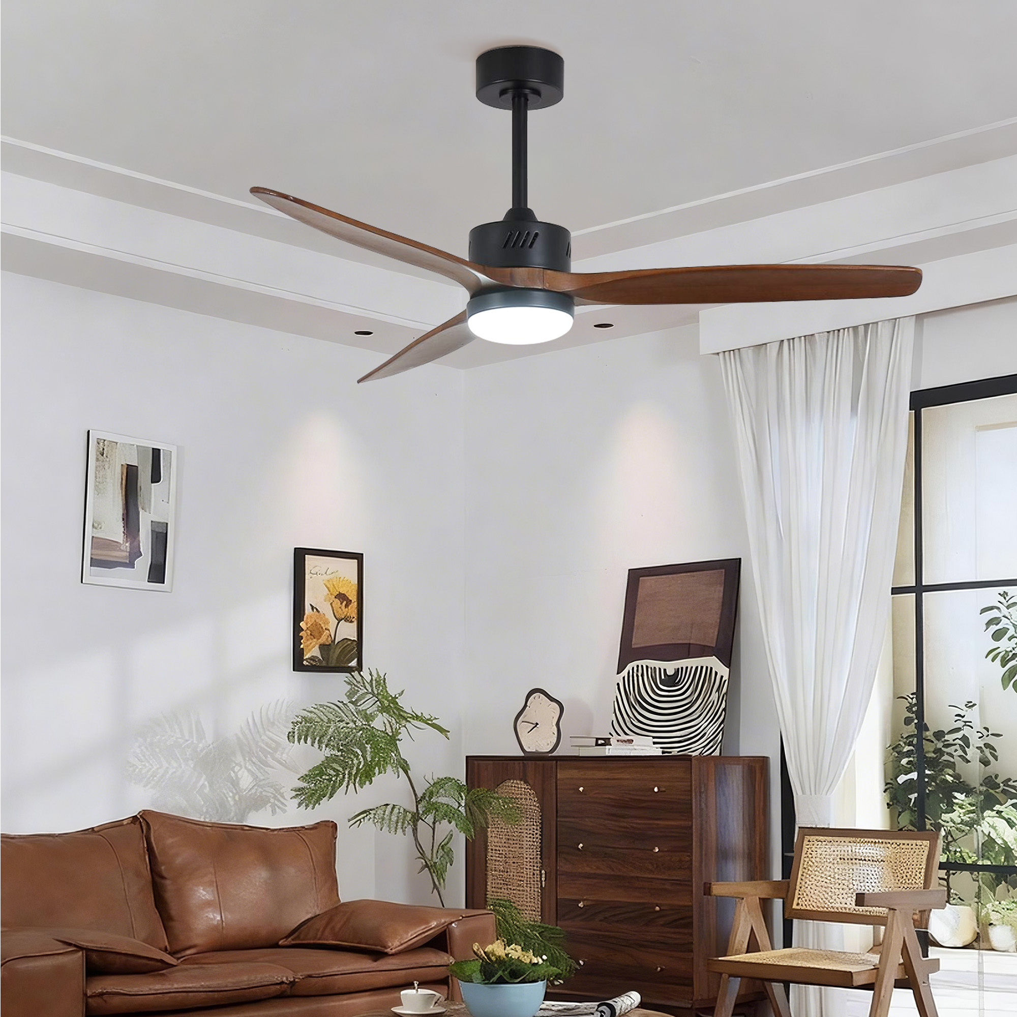 Downrod Standard Ceiling Fan with Light, Integrated LED